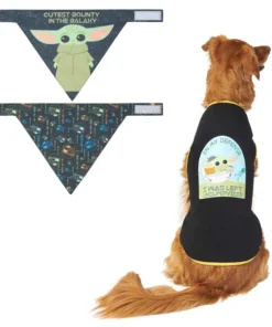 STAR WARS THE MANDALORIAN GROGU "Cutest Bounty" Reversible Bandana+ "Left Unsupervised" Dog & Cat T-Shirt
