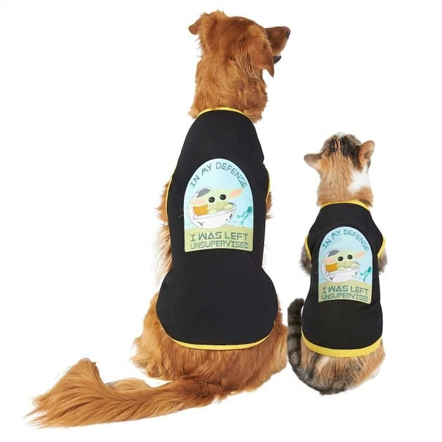 STAR WARS THE MANDALORIAN GROGU "Cutest Bounty" Reversible Bandana+ "Left Unsupervised" Dog & Cat T-Shirt 4 STAR WARS THE MANDALORIAN GROGU "Cutest Bounty" Reversible Bandana+ "Left Unsupervised" Dog & Cat T-Shirt - Image 4