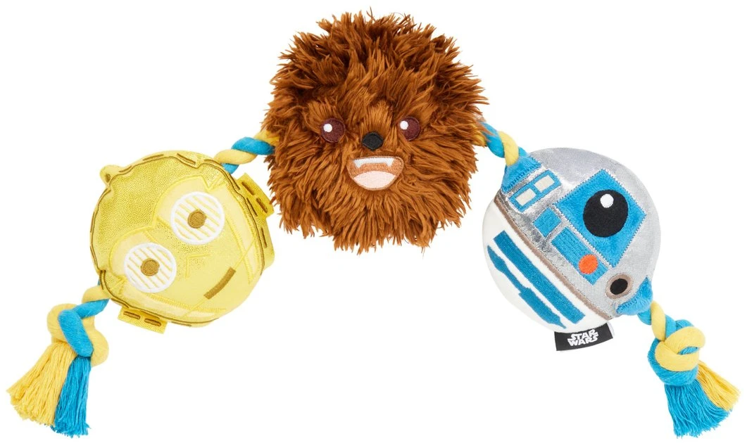 STAR WARS R2-D2, C-3PO & CHEWBACCA Plush with Rope Squeaky Dog Toy 1 STAR WARS R2-D2, C-3PO & CHEWBACCA Plush with Rope Squeaky Dog Toy